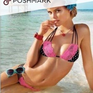 Beach Bunny Bikini Polka Dot w/ Hot Pink Lace 🔥